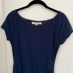 Evan Picone Navy A-Line Cap Sleeve Knee-Length Jersey Dress with Side Ruching